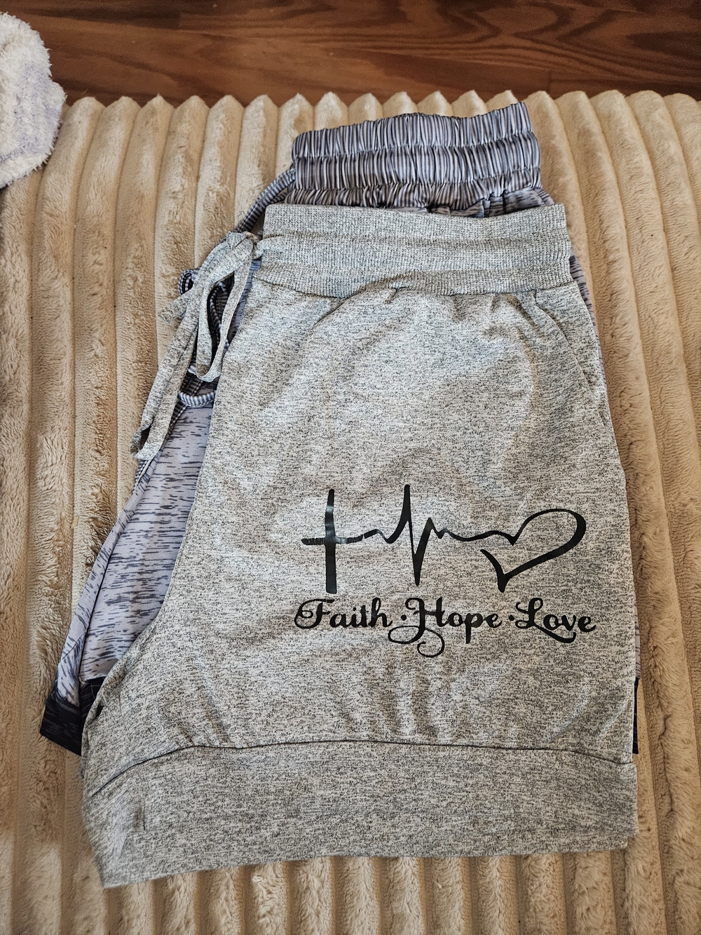 SHEIN Grey 'Faith Hope Love' Knit Shorts